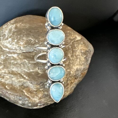 Navajo Blue Larimar Multi-Stone Ring | Authentic Native American Sterling Silver | Multi-Stone | Sz 8.5 | 15933
