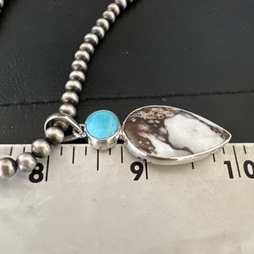Navajo Wild Horse | Blue Kingman Turquoise Necklace | Sterling Silver | SW Pendant | 17317