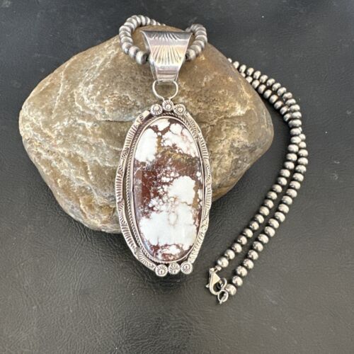 Navajo Wild Horse Turquoise Pendant Necklace | Sterling Silver | Authentic Native American Handmade | 17114