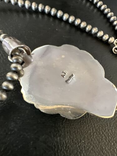 Men's Blue Heart Denim Lapis Pendant | Navajo Pearls Sterling Silver Necklace 21" | 15522