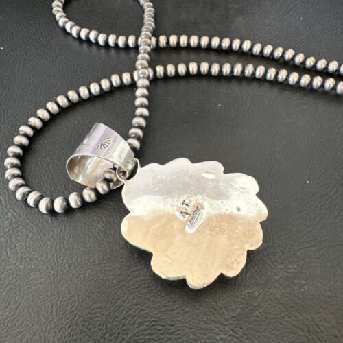 Men's White Buffalo Turquoise Pendant | Navajo Pearl Sterling Silver Necklace 21" | 17036