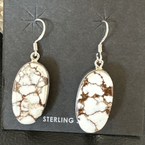 Navajo Wild Horse Turquoise Dangle Earrings | Sterling Silver | Authentic Native American Handmade | 15742