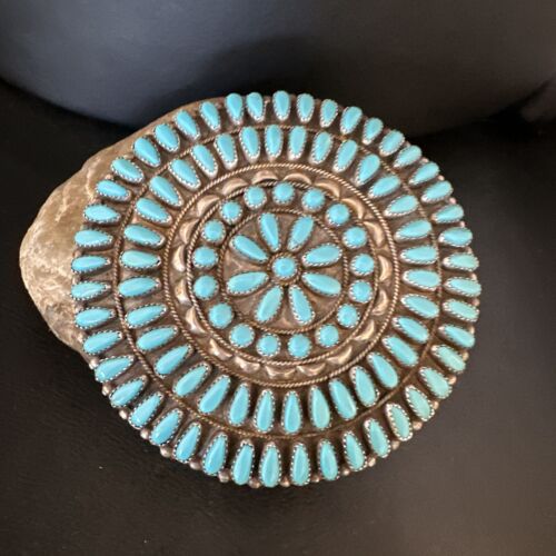 XXL Navajo Blue Turquoise Needle Point Wheel Pin Pendant | Sterling Silver | Authentic Native American Jewelry | 15155