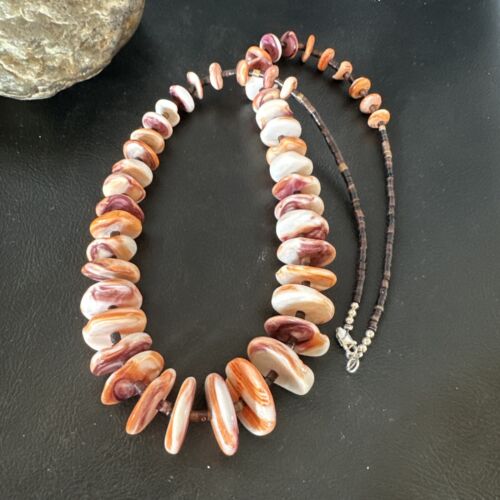 Navajo Red Spiny Oyster Shell Necklace | Sterling Silver | Authentic Native American | 24" | 16381