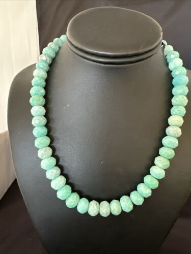 Navajo Sterling Silver Amazonite Bead Necklace | 12mm | 18" | Authentic Native American Handmade | 17302