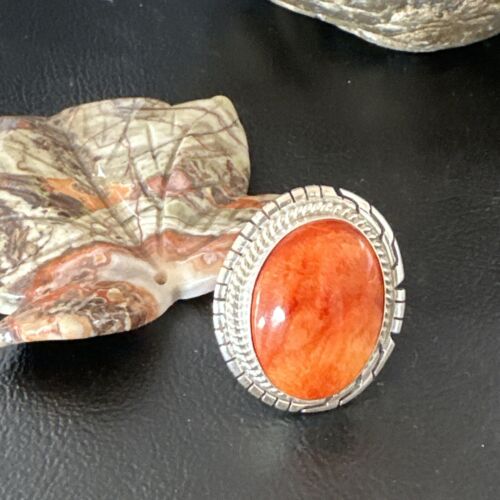 Women's Orange Spiny Oyster Ring | Navajo Sterling Silver | Sz 6.5 | Native American Handmade | 16031