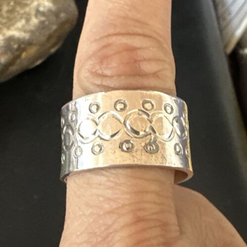 Men's Wide Band Navajo Stamped Ring | Sterling Silver | Sz 11 | Authentic Native American Handmade | 14978