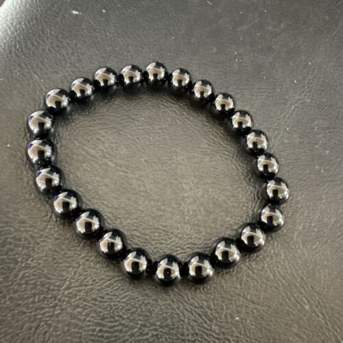 Black Onyx Bead Stretch Bracelet | 7mm | 7.5" | Sterling Silver | 17592
