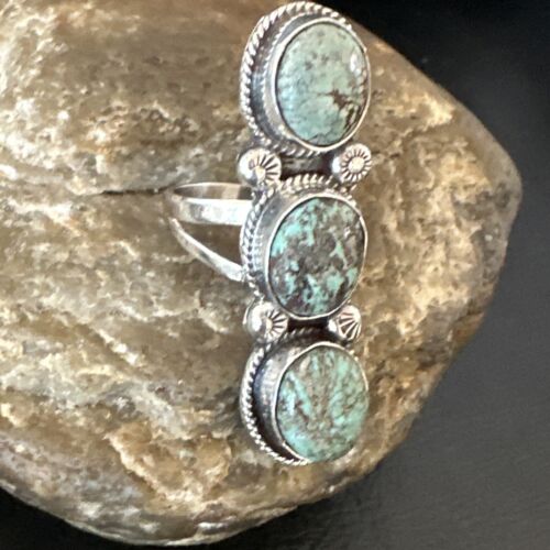 Navajo Blue Spiderweb Turquoise Multi-Stone Ring | Authentic Native American Sterling Silver | Sz 10 | 16709