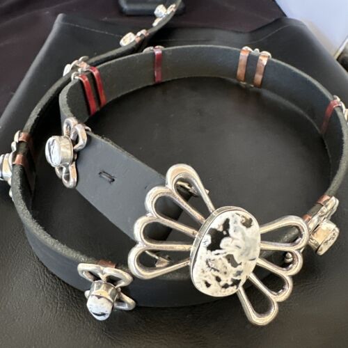 Men's White Buffalo Turquoise Concho Belt | Sterling Silver Navajo Tufa | Authentic Native American Handmade | 16683