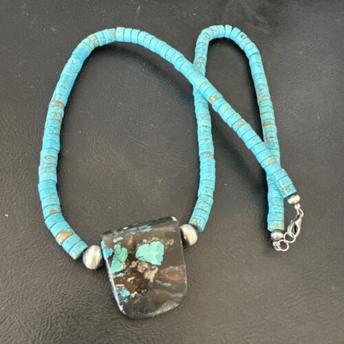 Navajo SpiderWeb Turquoise Heishi Pearls Necklace | Sterling Silver | 20" | Authentic Native American Handmade | 17032