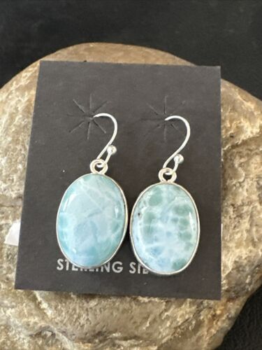 Navajo Blue Larimar Dangle Earrings | Sterling Silver | Authentic Native American Handmade | 17299