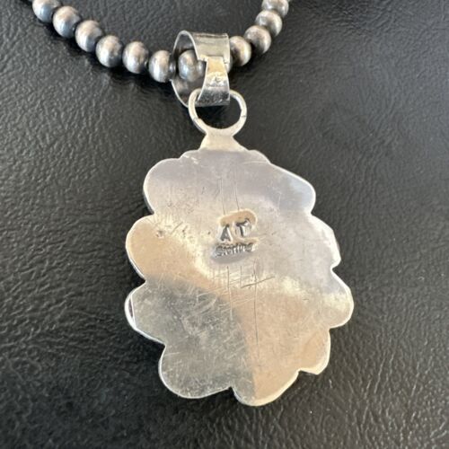 Men's Blue Kingman Turquoise Pendant Necklace | Navajo Pearls | Sterling Silver | 16017