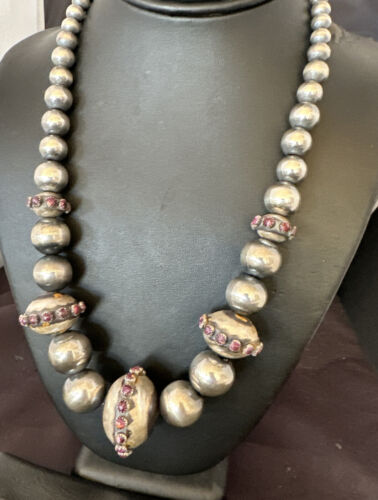 Navajo Purple Spiny Oyster Pearls Necklace | Graduated Sterling Silver | 21" | Authentic Native American Handmade | 16617