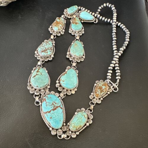 Navajo Blue Turquoise Lariat Necklace | Sterling Silver | 30" | Native American Handmade | 16488