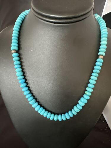 Navajo Blue Turquoise Necklace | Sterling Silver Pearls | 19" | Authentic Native American Handmade | 16953