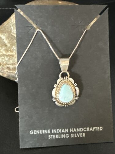 Navajo Dry Creek Turquoise Pendant Necklace | Sterling Silver Chain | Authentic Native American Handmade | 20" | 2578