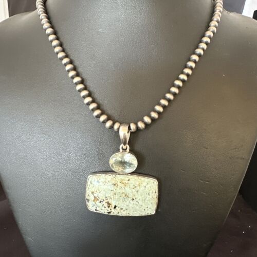 Navajo Dry Creek Turquoise Topaz Pendant Necklace | Sterling Silver | Authentic Native American Handmade | 16311