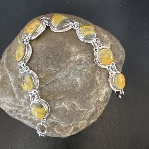 Navajo Bumblebee Jasper Link Bracelet | Sterling Silver | 8" | Authentic Native American Handmade | 16375