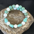 Turquoise Memory Wire Bracelet | Stainless Steel | Mother of Pearl Beads | 7" | 17629