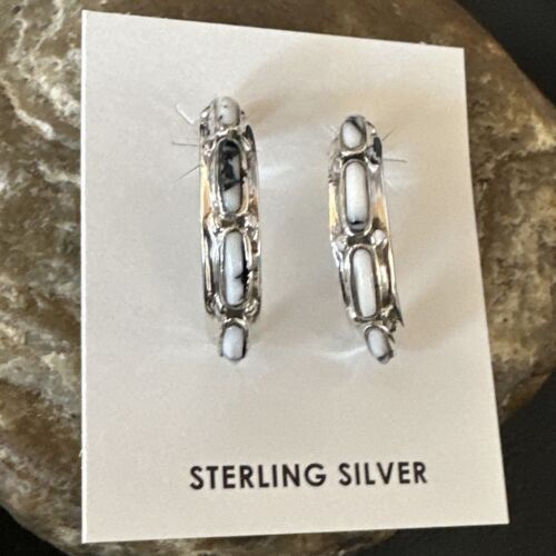 White Buffalo Turquoise Earrings | Sterling Silver | Southwestern Handmade | 1" | 16743