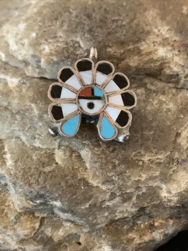 Zuni Sunface Pin Pendant | Turquoise, Mother of Pearl, Spiny Oyster | Sterling Silver | 01179