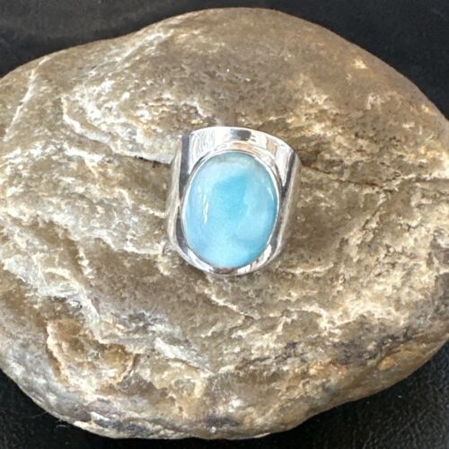 Womens Blue Larimar Navajo Sterling Silver Ring Size 7.5 17666