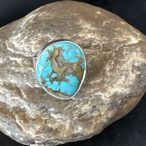 Navajo Blue Turquoise #8 Ring | Sterling Silver | Sz 9.5 | Authentic Native American Handmade | 14964