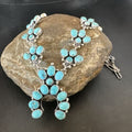 Navajo Blue Kingman Turquoise Squash Blossom Necklace | Sterling Silver | 16828