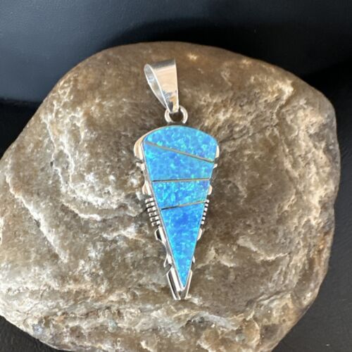 Arrowhead Blue Opal Inlay Pendant | Navajo Sterling Silver | Authentic Native American Jewelry | 15675