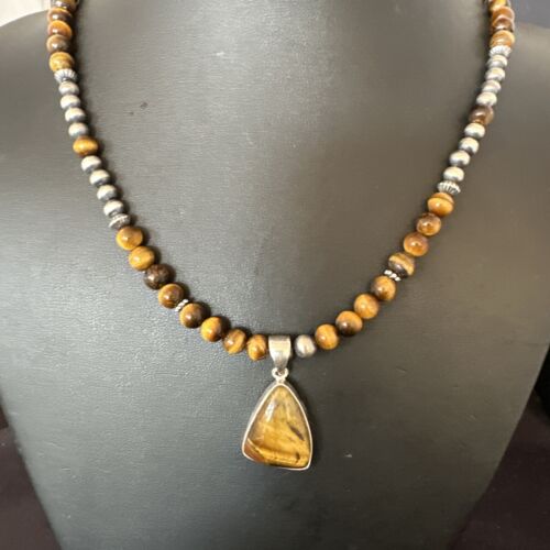 Southwestern Coffee Brown Tiger's Eye Pendant Necklace | Sterling Silver | 15865