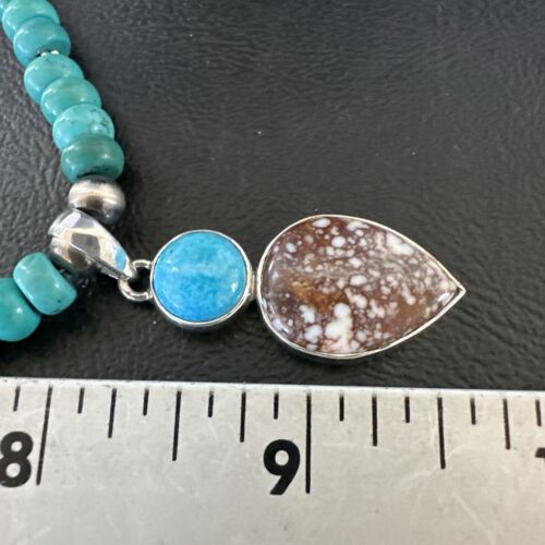 Navajo Wild Horse | Blue Kingman Turquoise Pendant Necklace | Sterling Silver | Authentic Native American Handmade | 17577