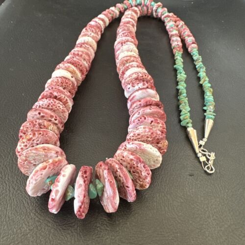 Authentic Navajo Purple Spiny Oyster & Blue Turquoise Necklace | Sterling Silver Navajo Pearls | 34" | 16791