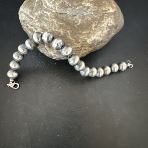 Navajo Pearl Round Beads Bracelet | 10mm | 7" | Sterling Silver | Authentic Native American Handmade | 17168