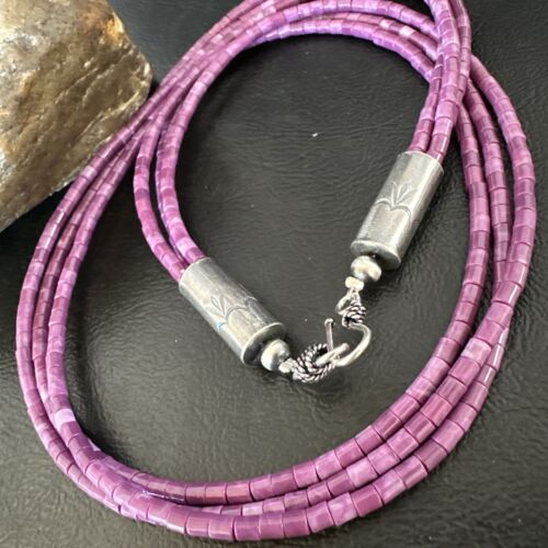 Sugilite Heishi Bead Necklace | 3 Strand | Stabilized Sterling Silver | Authentic Native American Handmade | 15999