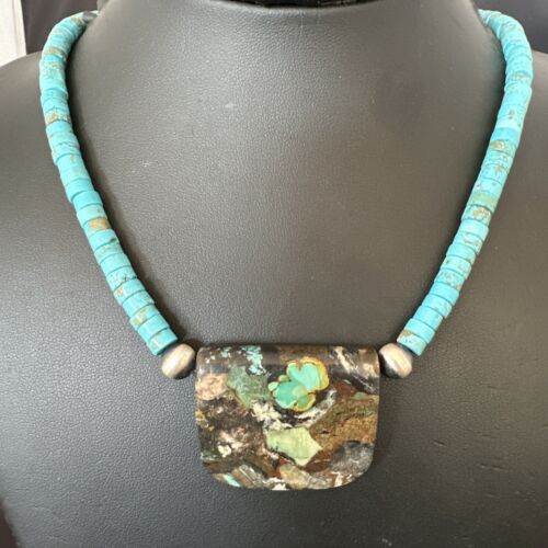 Navajo SpiderWeb Turquoise Heishi Pearls Necklace | Sterling Silver | 20" | Authentic Native American Handmade | 17034