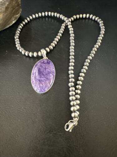 Navajo Pearls Purple Sugilite Pendant Necklace | Sterling Silver Beads | Authentic Native American Handmade | 15514 - Masha USA