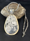 Navajo White Buffalo Turquoise Pendant Necklace | Sterling Silver | Authentic Native American Handmade | 14991