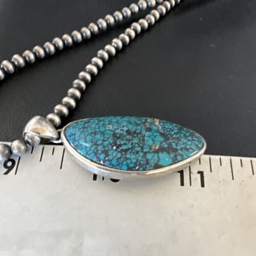 Men's Navajo Blue Spiderweb Turquoise Pendant Necklace | Sterling Silver | Authentic Native American Handmade | 16217