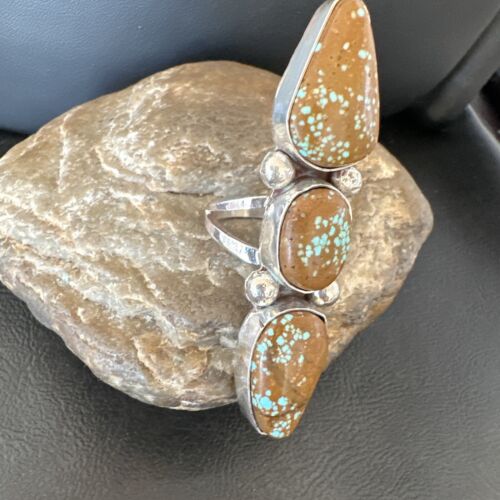 Navajo Blue Turquoise #8 Multi-Stone Ring | Authentic Native American Sterling Silver | Sz 9.5 | 16635