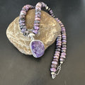 Navajo Purple Charoite Pendant with Pearls | Sterling Silver Necklace | Authentic Native American Handmade | 16337