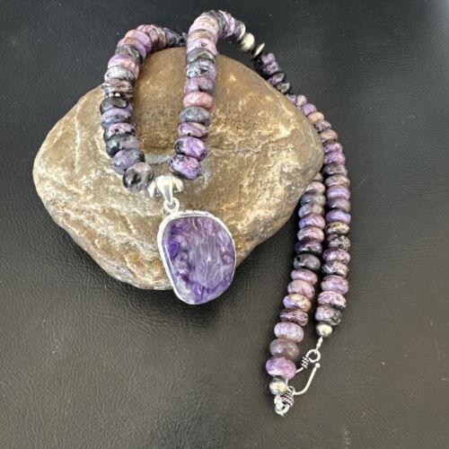 Navajo Purple Charoite Pendant with Pearls | Sterling Silver Necklace | Authentic Native American Handmade | 16337