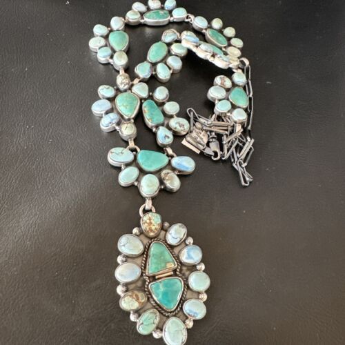 Navajo Blue Golden Hills Turquoise Lariat Necklace Pendant | 30" | Authentic Native American Handmade | 16188