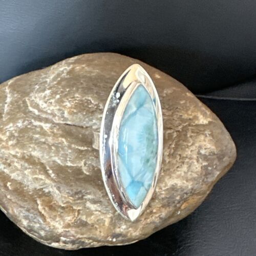 Navajo Blue Larimar Ring | Sterling Silver | Sz 8 | Authentic Native American Handmade | 16007