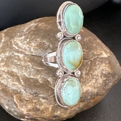 Navajo Blue Dry Creek Turquoise Multi-Stone Ring | Authentic Native American Sterling Silver | Sz 10 | 16732