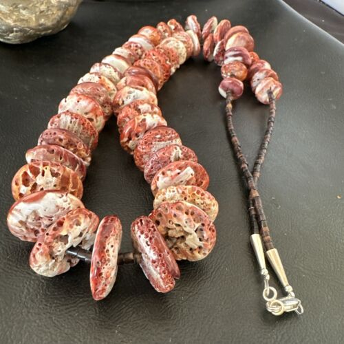 Navajo Purple Spiny Oyster Shell Graduated Necklace | Sterling Silver | 33" | Authentic Native American Handmade | 17174