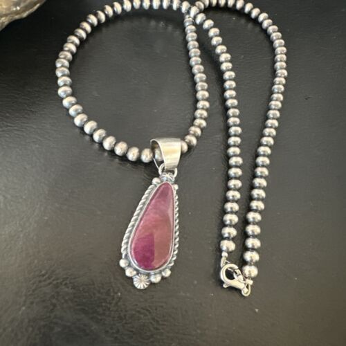 Navajo Purple Spiny Oyster Pendant with Pearls | Sterling Silver Necklace | Authentic Native American Handmade | 16059