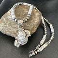 Navajo White Buffalo Turquoise Pendant Necklace | Sterling Silver | Authentic Native American Handmade | 17336