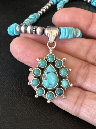 Navajo Kingman Turquoise Pendant Necklace | Sterling Silver | Native American Handmade | 14828