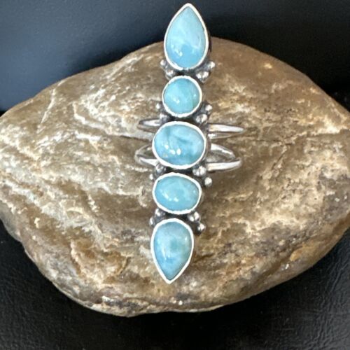 Navajo Blue Larimar Multi-Stone Ring | Authentic Native American Sterling Silver | Multi-Stone | Sz 9.5 | 15974